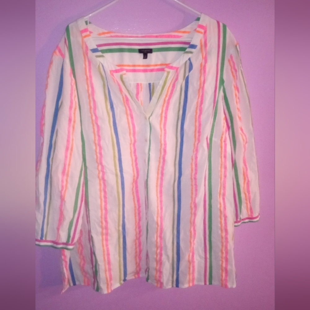 TALBOTS Womens Bright Striped Popover Shirt Plus Sz 3x